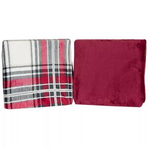 Ludlow 2-Piece Velvet Throw Blanket Set in Red and White Plaid, 50 x 60 in